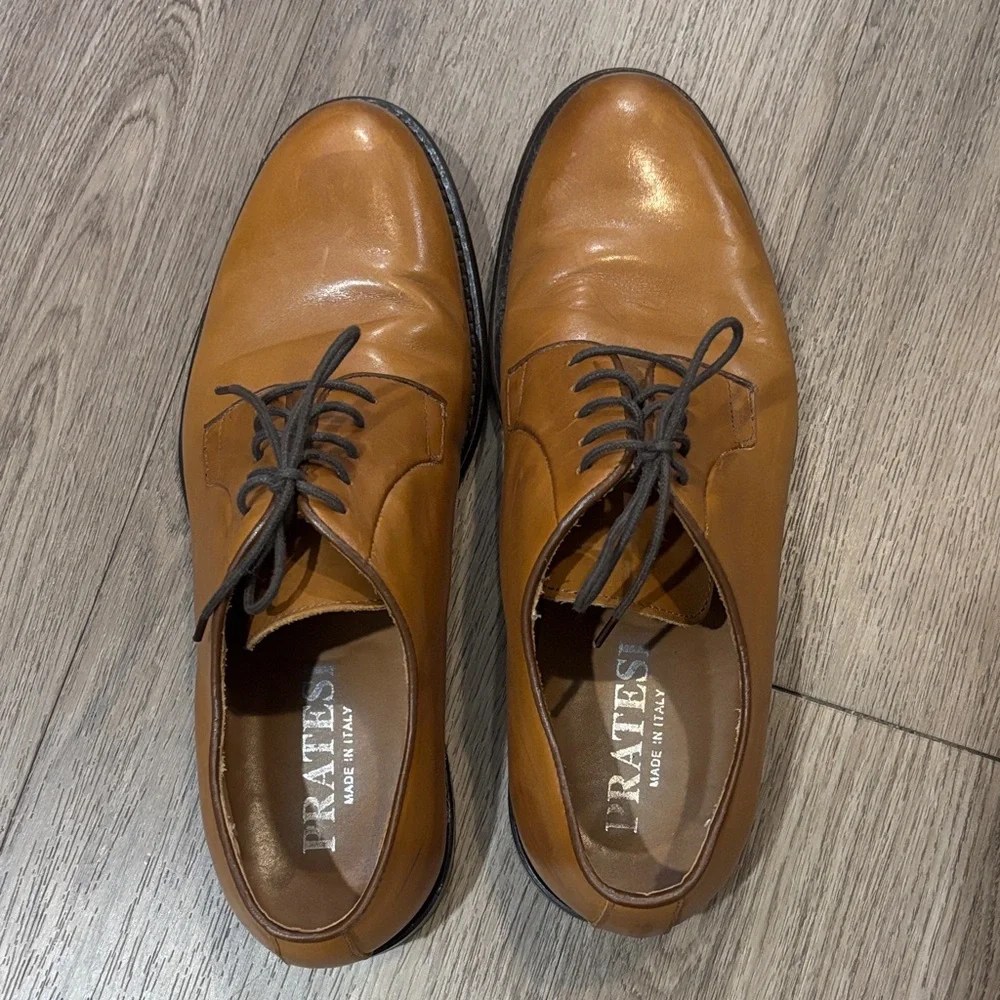 Men's Pratesi Brown Italian Leather Lace Up Derby Dress Shoes